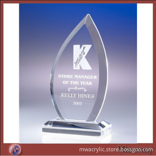 Crystal leaf shaped acrylic trophy/award stand with logo